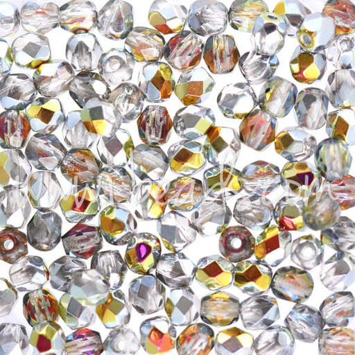 Czech fire-polished beads silver crystal ab 4mm (100)