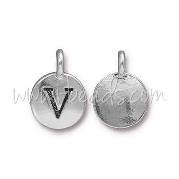 Letter charm V antique silver plated 11mm (1)
