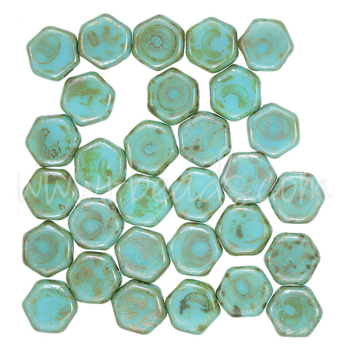 Honeycomb beads 6mm blue turquoise picasso (30)