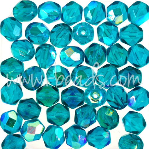 Buy Czech fire-polished beads teal ab 6mm (50)