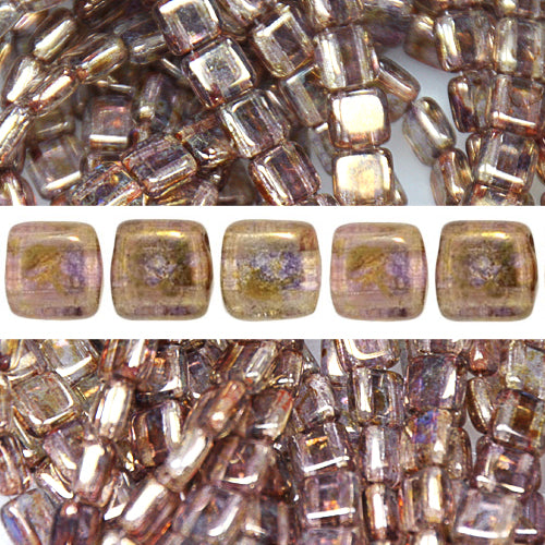 2 holes CzechMates tile bead luster transparent gold smocked topaz 6mm (50)