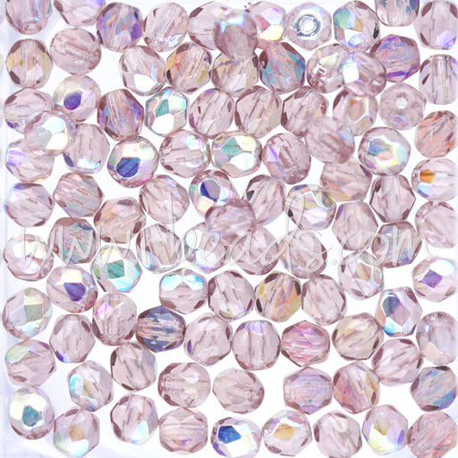 Czech fire-polished beads light amethyst ab 4mm (100)