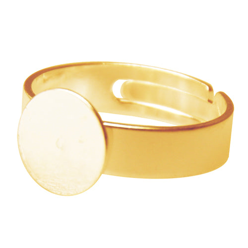 Buy Adjustable ring setting with 10mm flat front metal gold plated (1)