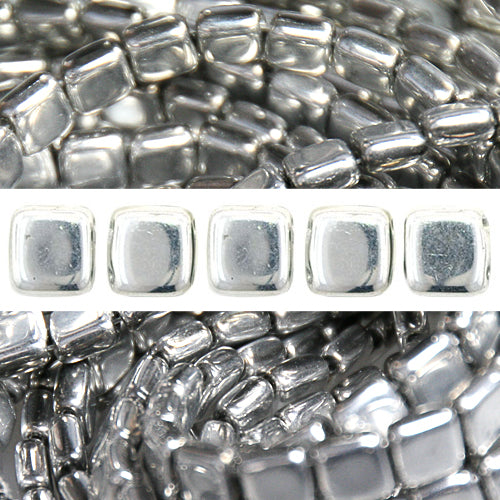2 holes CzechMates tile bead silver 6mm (50)