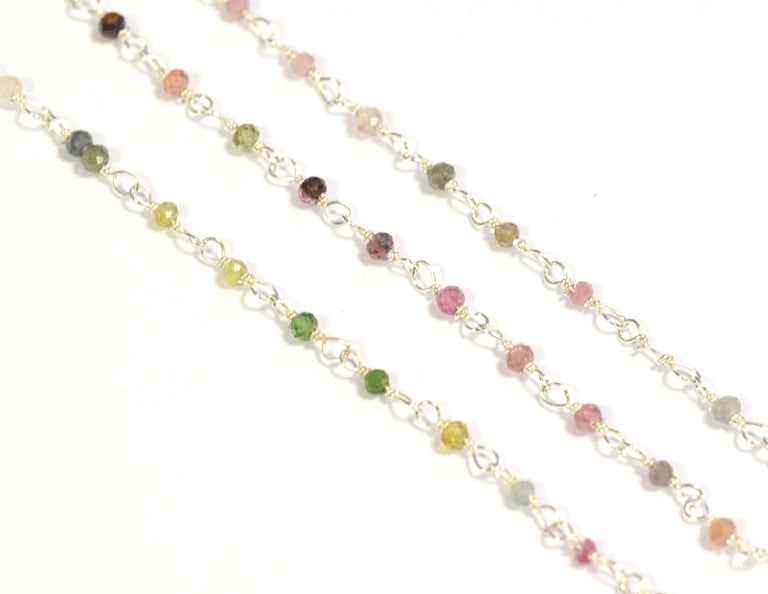 Rosary chain Silver and tourmaline beads 2mm (10cm)
