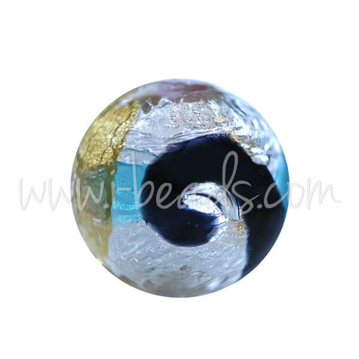 Buy Murano bead round black blue and silver gold 10mm (1)