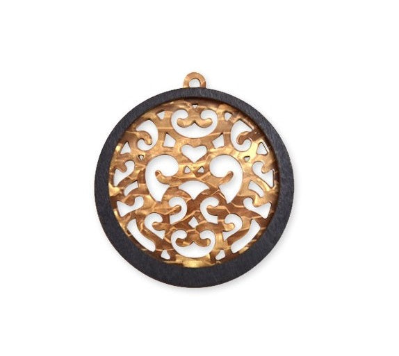 Plexi Acrylic and Woode round Pendant 55mm gold and black (1)
