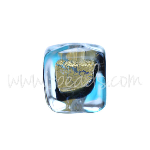 Buy Murano bead cube black blue and silver gold 6mm (1)