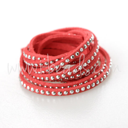 Buy suede cord with silver rivets coral 3mm (1m)