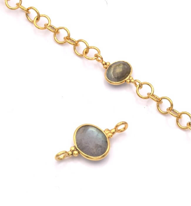 Connector oval Labradorite Set with silver 925 gold plated 8x6mm (1)
