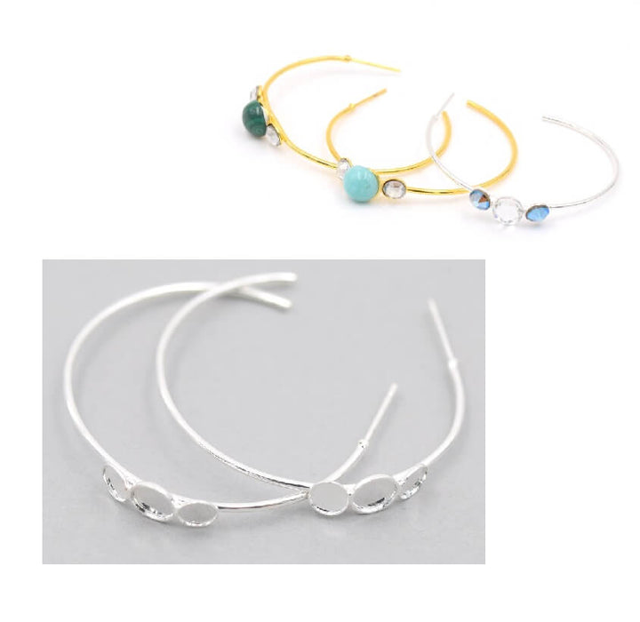 hoop earrings colour silver plated 40mm for SS20 and SS30 flatback cabochon setting (4,7 and 6 mm) (sold by 1 pair)