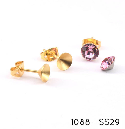 Cupped stud earring setting for Swarovski 1088 SS29 gold plated (2)
