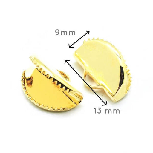 Buy Iron Ribbon Ends, Half Round, Golden - 13x9mm (2)