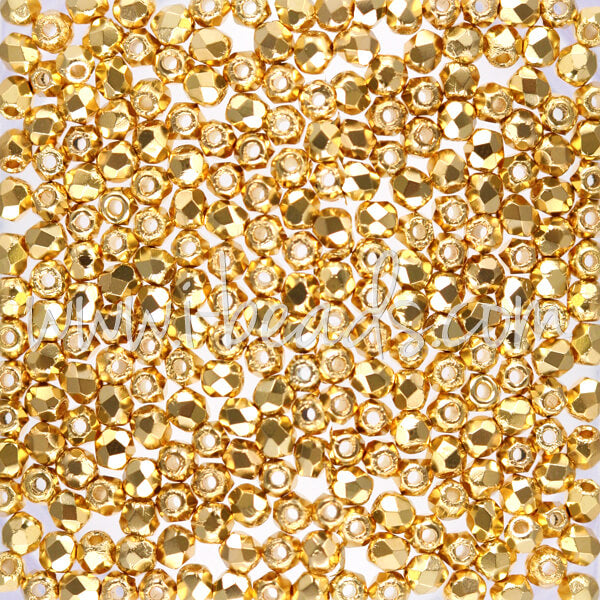 Czech fire-polished beads gold plated 24K 2mm (50)