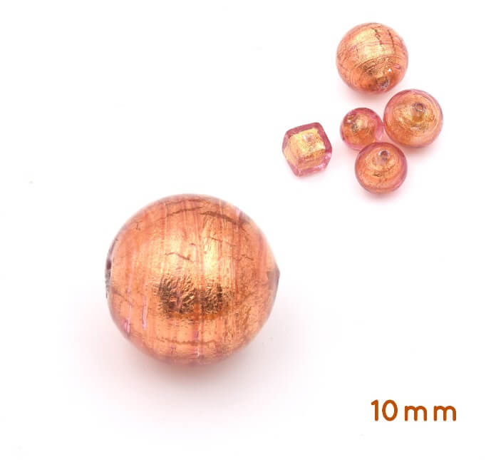 Murano bead round copper and gold 10mm (1)