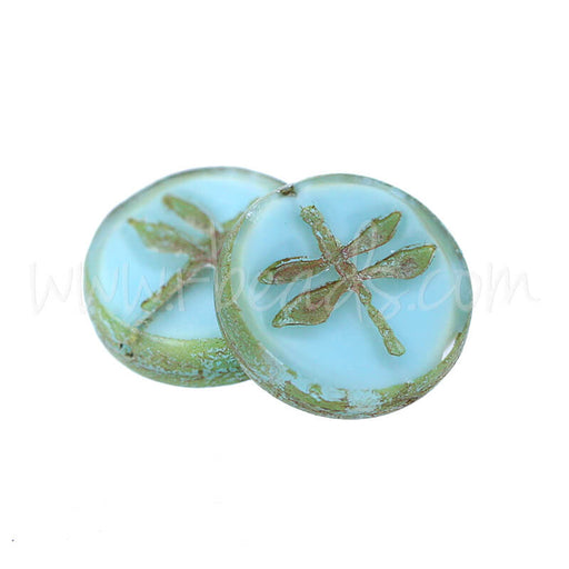 Czech pressed glass beads dragonfly turquoise and picasso 17mm (2)