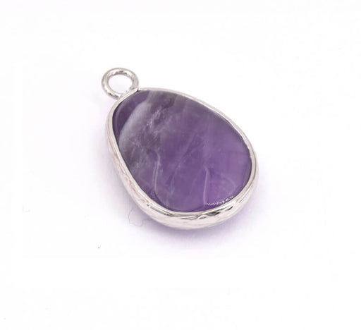 Amethyst Pendant, FacetTed, Square round, crimped brass platinum plated 14x18mm (1)
