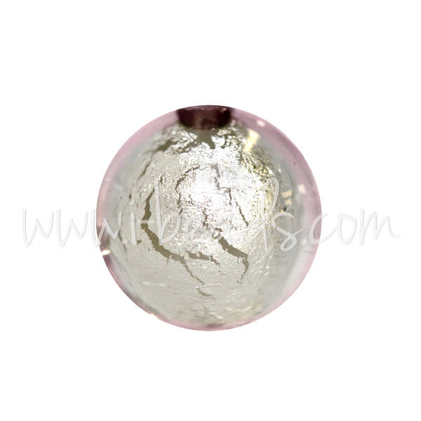 Murano bead round crystal pale rose and silver 8mm (1)