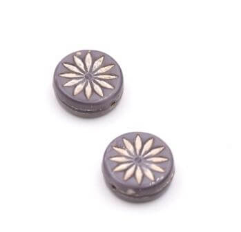 Czech pressed glass beads COIN Flower purple and platinum 12mm (4)
