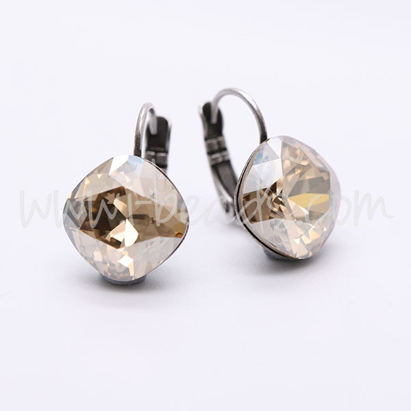 Cupped earring setting for Swarovski 4470 12mm antique silver plated (2)