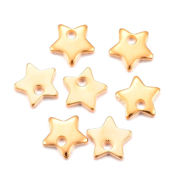 Stainless Steel charm, little tiny stars, Golden, 6mm (5)