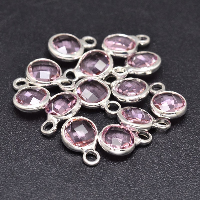 Mini pink glass with Silver color brass setting 6mm (2)
