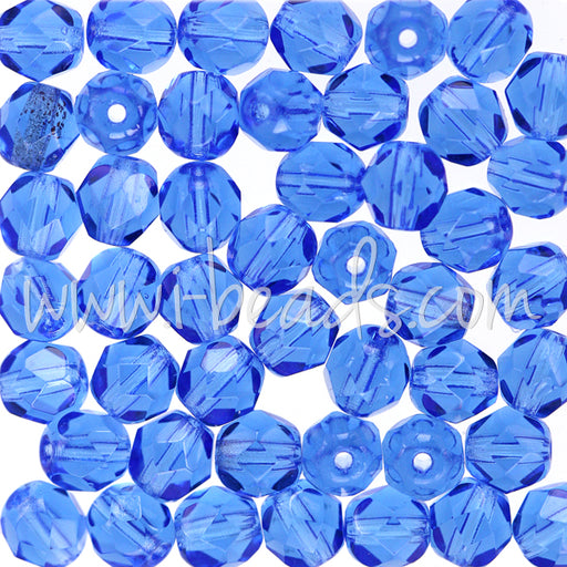 Buy Czech fire-polished beads sapphire 6mm (50)