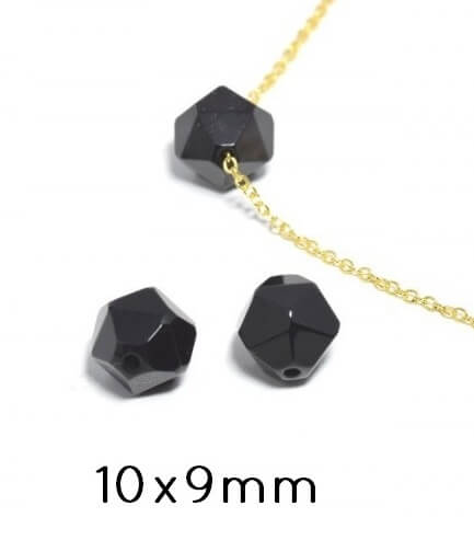 Polygon, Faceted,Black Agate, 10x9mm, Hole: 1mm (3 units)