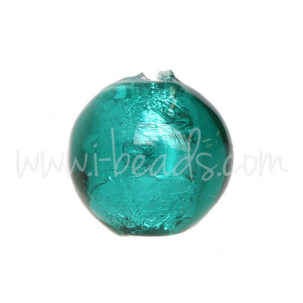 Murano bead round emerald and silver 8mm (1)