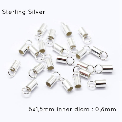 Buy 925 Sterling Silver Cord Ends,6x1,5mm inner diam : 0,8mm (2)