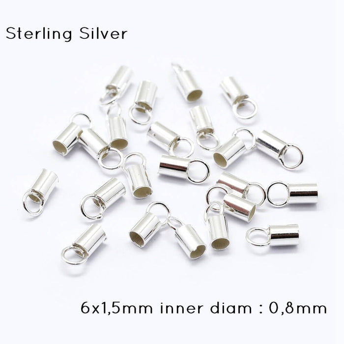 925 Sterling Silver Cord Ends,6x1,5mm inner diam : 0,8mm (2)