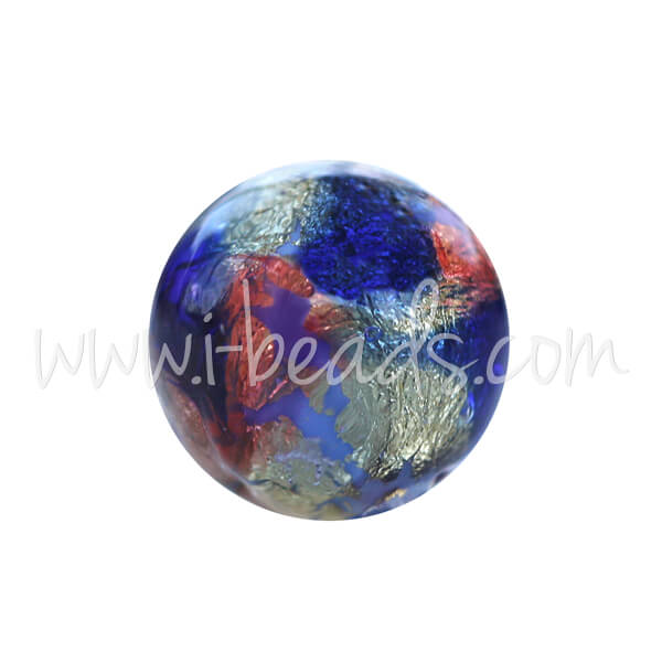 Murano bead round multicolour blue and gold 8mm (1)