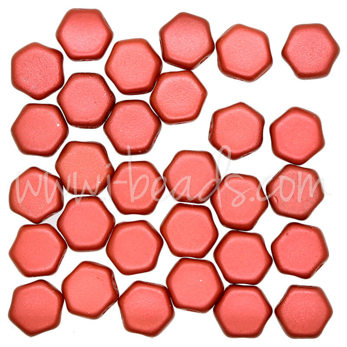 Honeycomb beads 6mm chalk lava red (30)