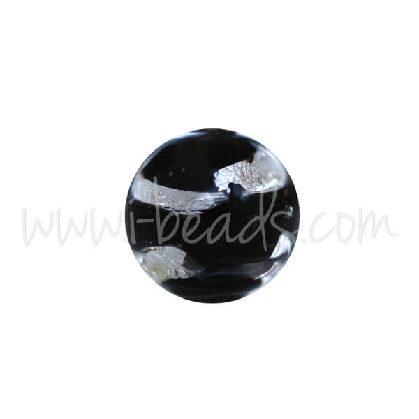 Murano bead round black and silver 6mm (1)