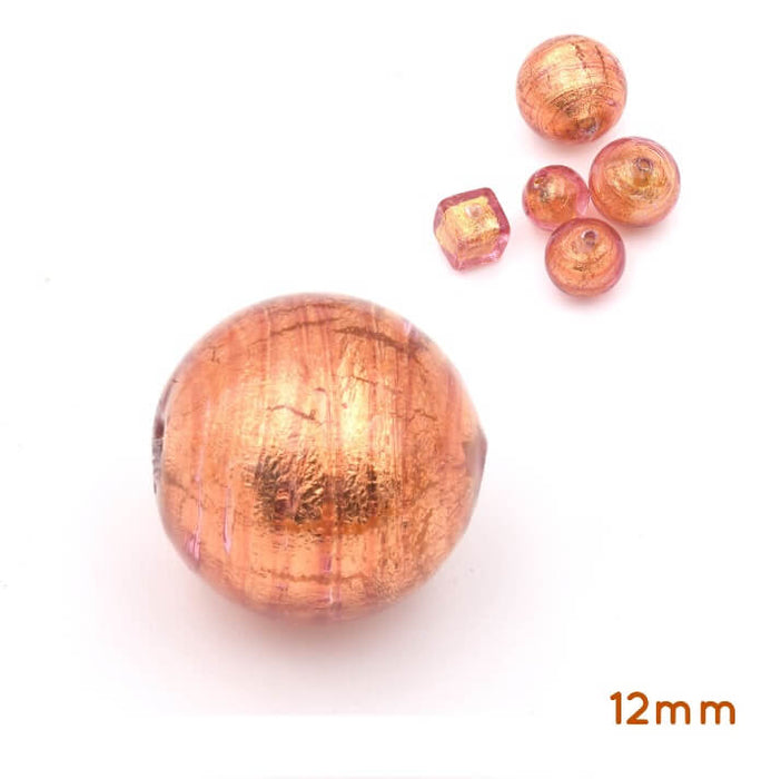 Murano bead round copper and gold 12mm (1)