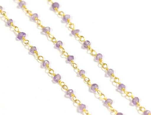 Buy Rosary chain Silver gold plated and amethyst beads 2 mm (10cm)