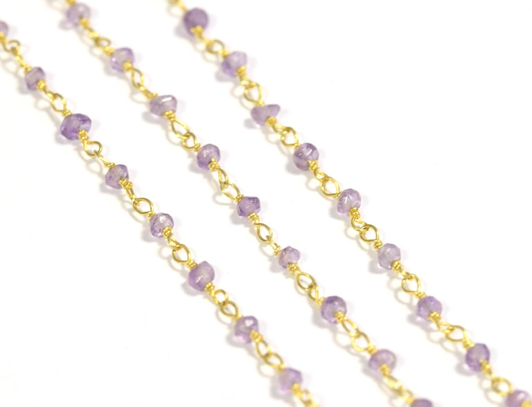 Rosary chain Silver gold plated and amethyst beads 2 mm (10cm)
