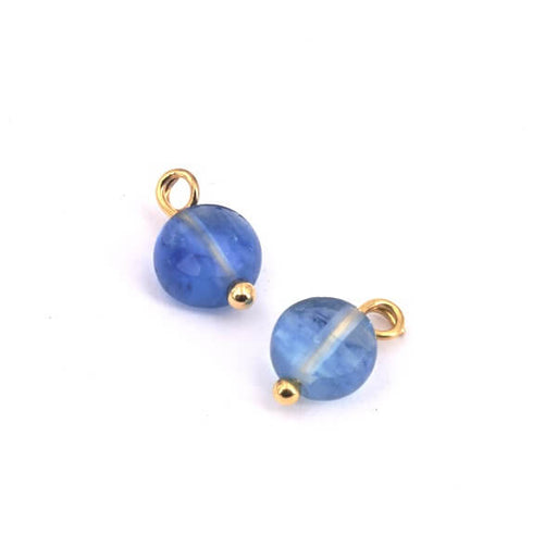 Charms Gemstone Blue Agate flat beads 6mm + headpins golden plated quality (2)