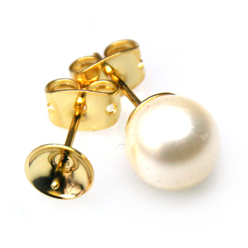 Buy Stud earring cup for 8mm half drilled pearl metal gold plated (2)