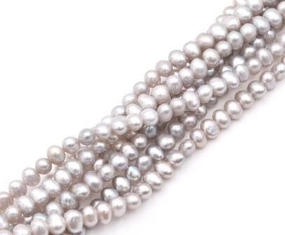 Freshwater pearls potato shape light grey 4mm (1 strand)