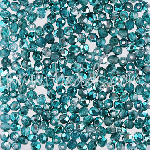 Buy Czech fire-polished beads mirror teal 2mm (50)