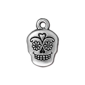 Sugar skull charm metal antique silver plated 18mm (1)