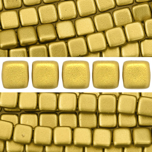 Buy 2 holes CzechMates tile bead Matte Metallic Aztec Gold 6mm (50)