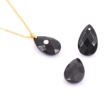 Drop bead pendant black Onyx faceted 10x16mm-0.9mm (1)