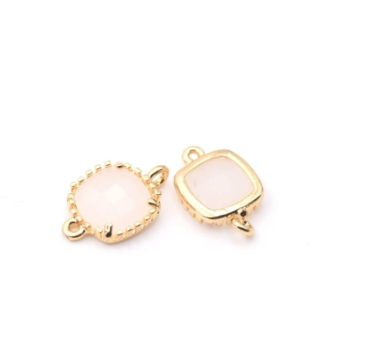 Link-Brass with glass Milky white, 9,5mm (2)