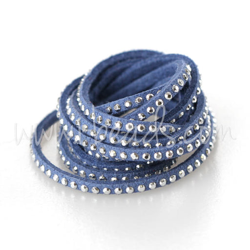 suede cord with silver rivets blue 3mm (1m)