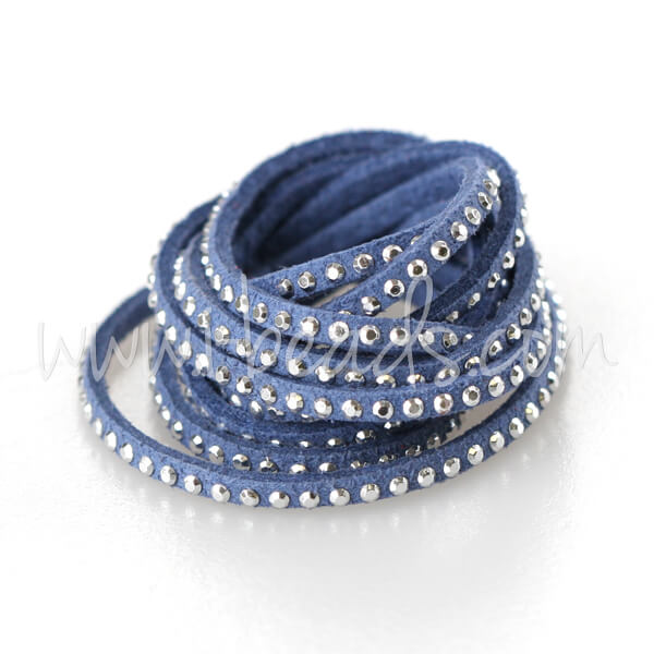 suede cord with silver rivets blue 3mm (1m)