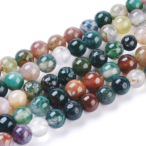 Buy Natural Indian Agate Beads, Round, DarkGreen- 6mmx1- 70pces/ 38cm (1 strand)