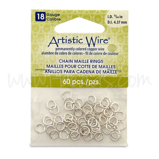 Buy Beadalon 60 artistic wire chain maille rings non tarnished silver plated 18ga 11/64&quot; 4.37mm (1)
