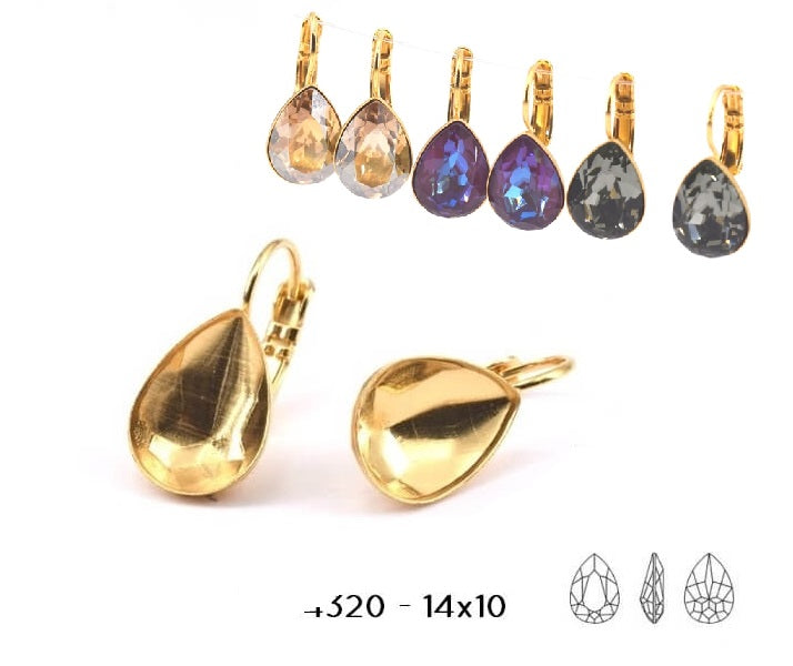 Cupped earring setting for Swarovski 4320 Pear 14x10mm - gold plated (2)